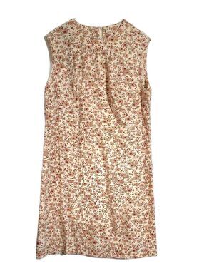 Vintage 60s White Sleeveless Floral Dress With Red And Brown Flowers